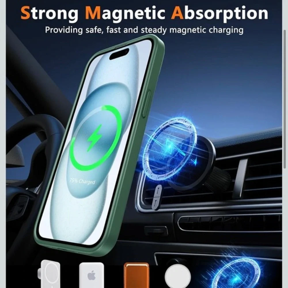 iPhone 15 14 13 Case, Strong Magnetic Absorption,‎ Wireless Charging, Green